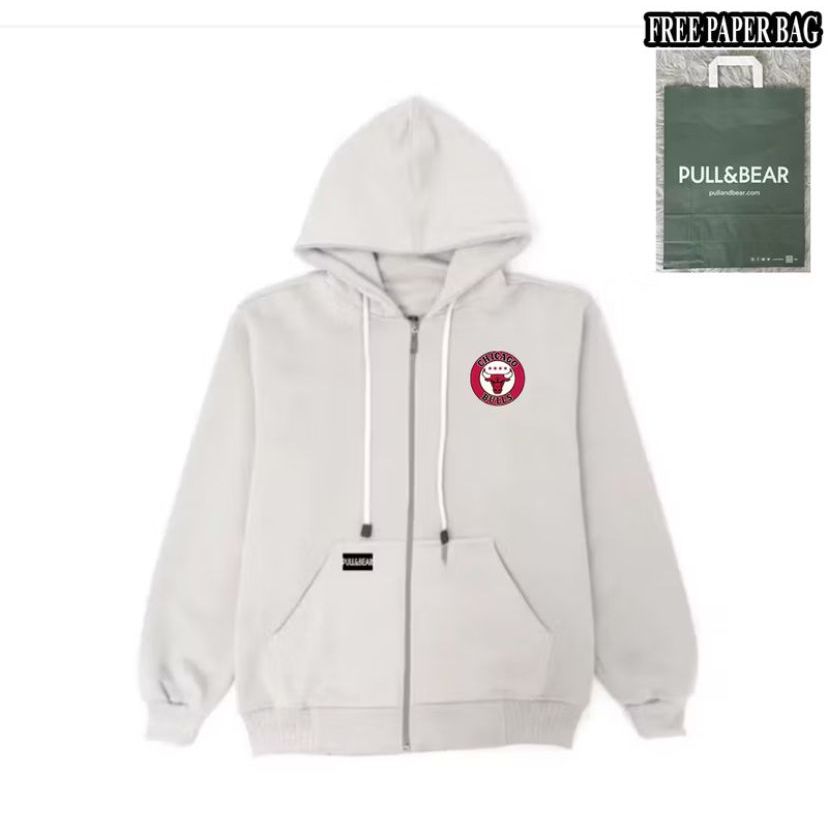 {FREE PAPER BAG} HOODIE CREAM ZIPPER PULL AND BEAR X CHICAGO BASIC PRIA - WANITA PREMIUM QUALITY