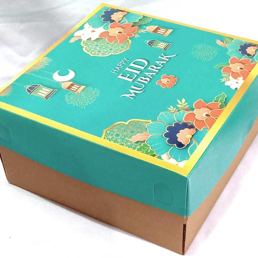 

dus kue bolo brownies idul fitri box eflute motif lebaran tosca ukuran 20x20x10cm