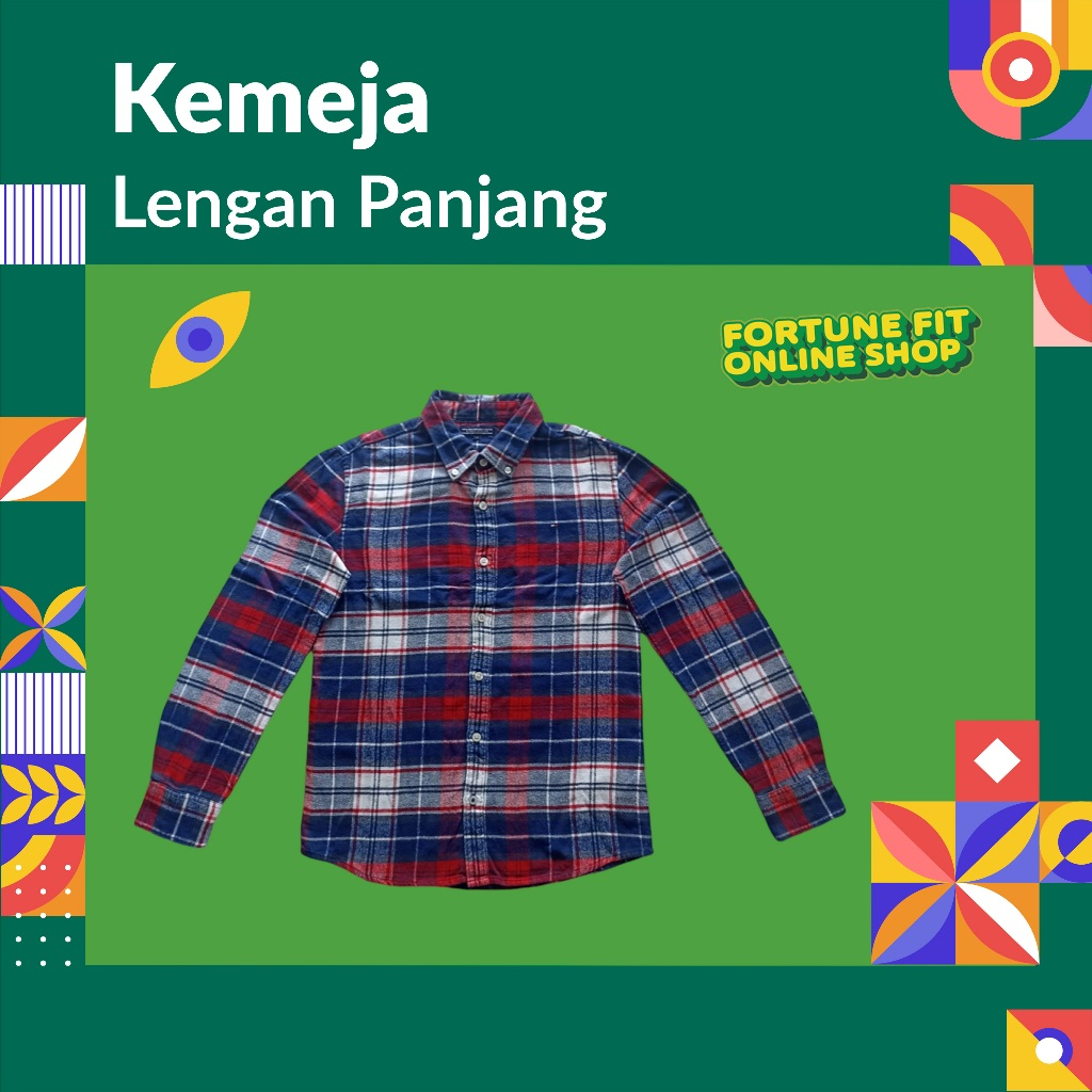 Kemeja Flannel Pria Premium Branded Lengan Panjang Second