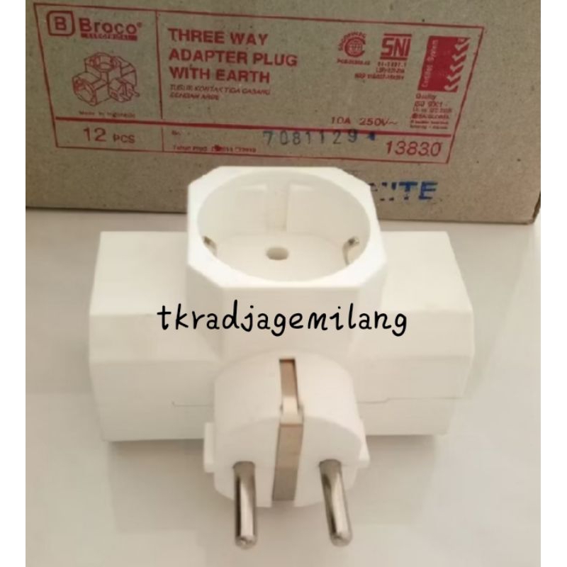 Steker T-Arde BROCO Putih (13830) Colokan T-Arde 2P Cabang Kaki 3 13830-55