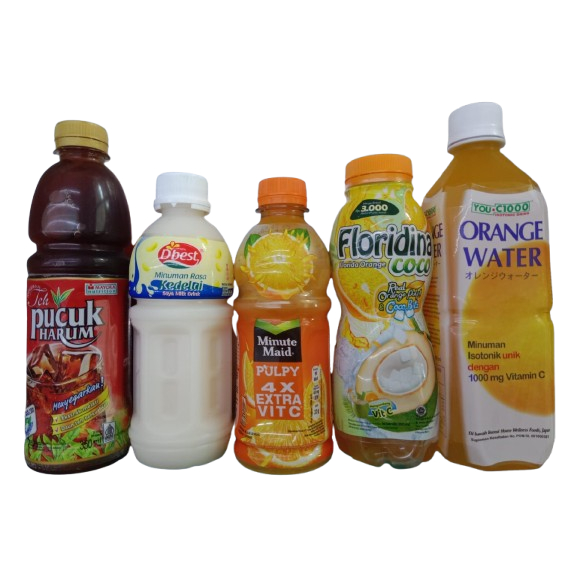 

TEH PUCUK 350ML/SOYA MILK 320ML/PULPY ORANGE 300ML/FLORIDINA COCO 350ML/YOU C ORANGE WATER 500ML