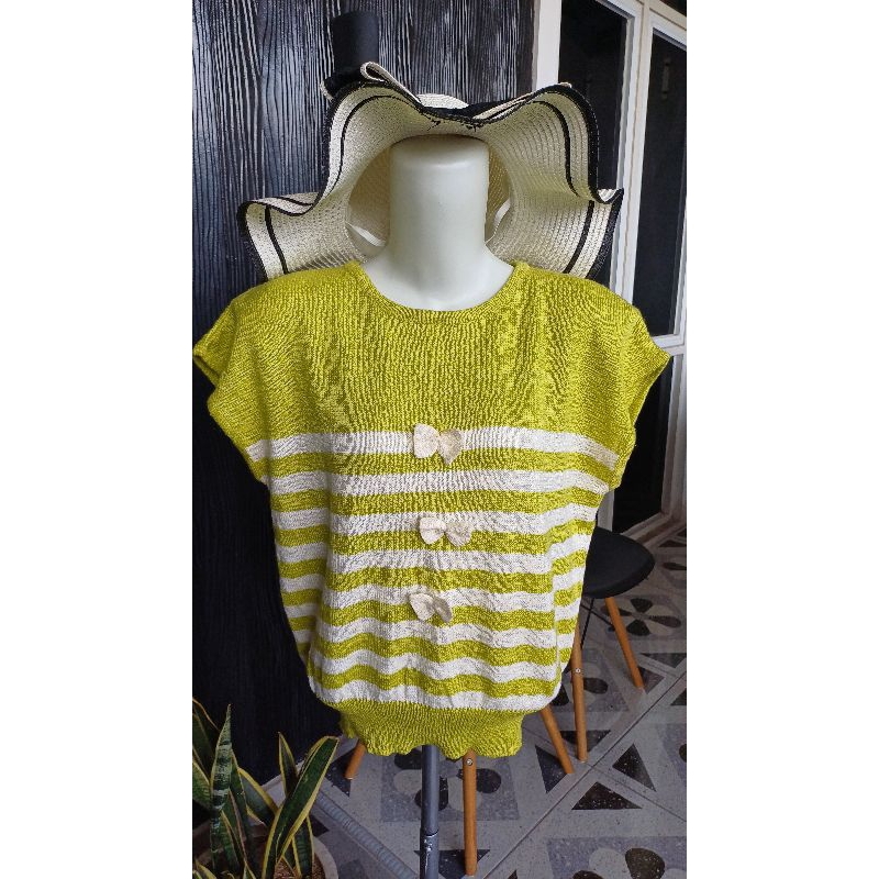 Atasan Rajut Salur Kuning Putih Pita PL
