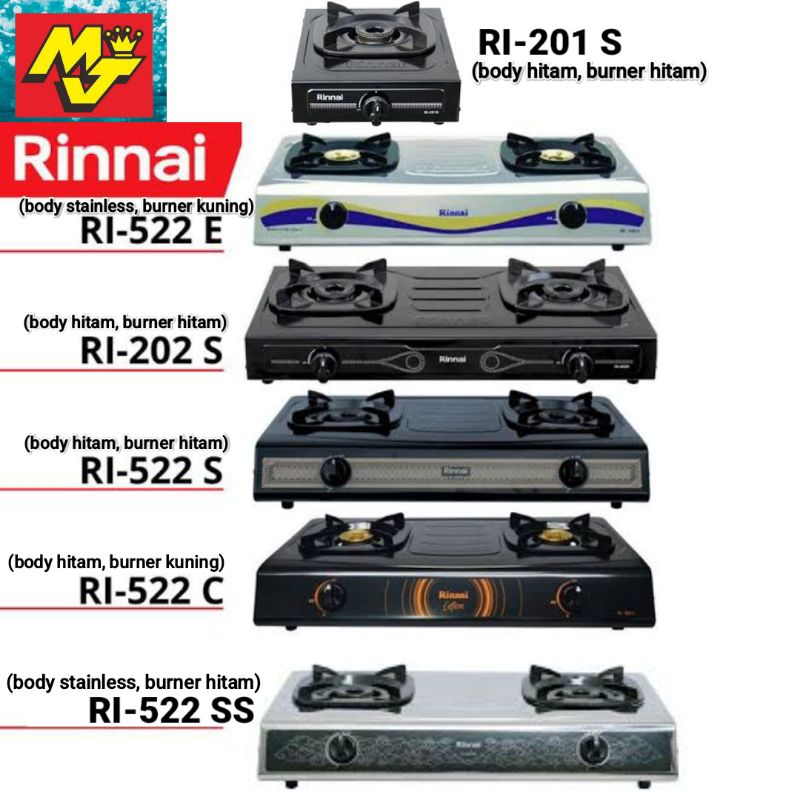 KOMPOR RINNAI 2 TUNGKU STAINLESS TEFLON / KOMPOR RINNAI 1 TUNGKU / KOMPOR RINNAI RI-202S / RI-522S /