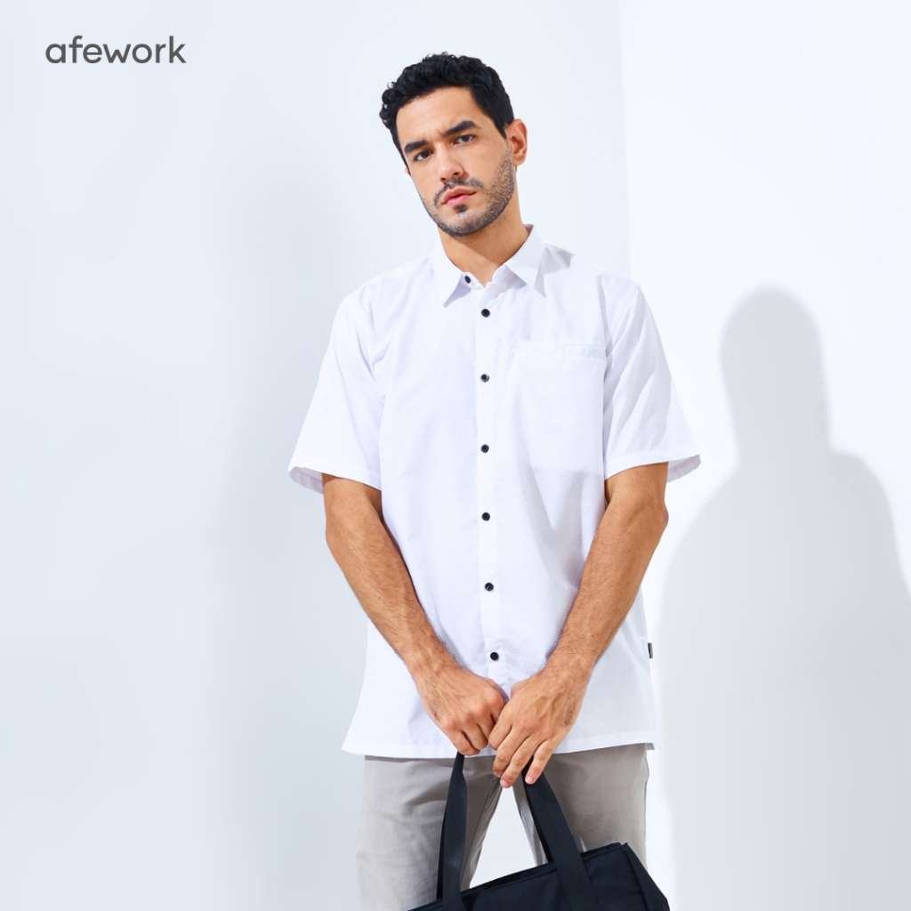 Afework Dobby Shirt Reguler Kemeja Lengan Pendek Pria Casual Polos Dobby Cotton