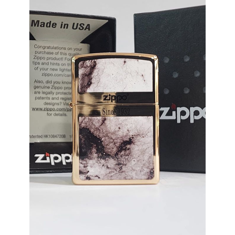 Original Zippo Black Marble Finish Gold Plated 2 sisi