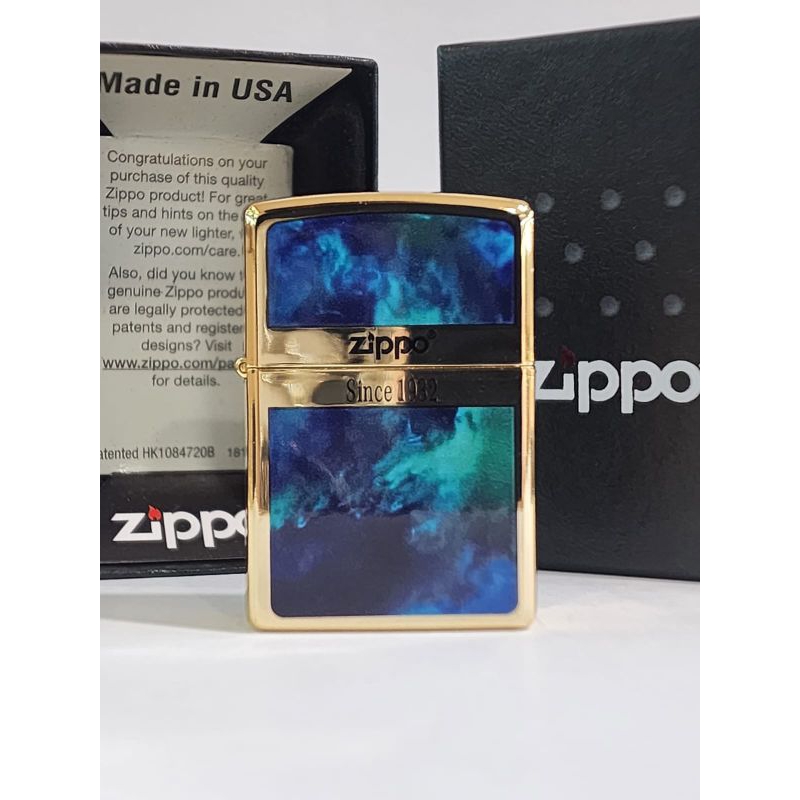 Original Zippo Blue Cloud and Gold Plated 2 sisi