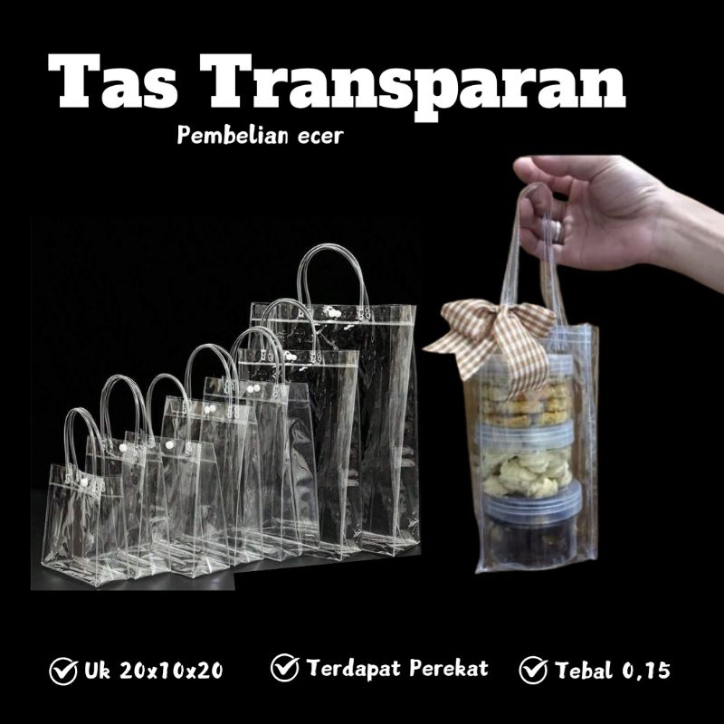 

Tas Mika Transparan Ukuran 10x10x20/Tas Transparan Hampers/Tas Transparan Toples Kue
