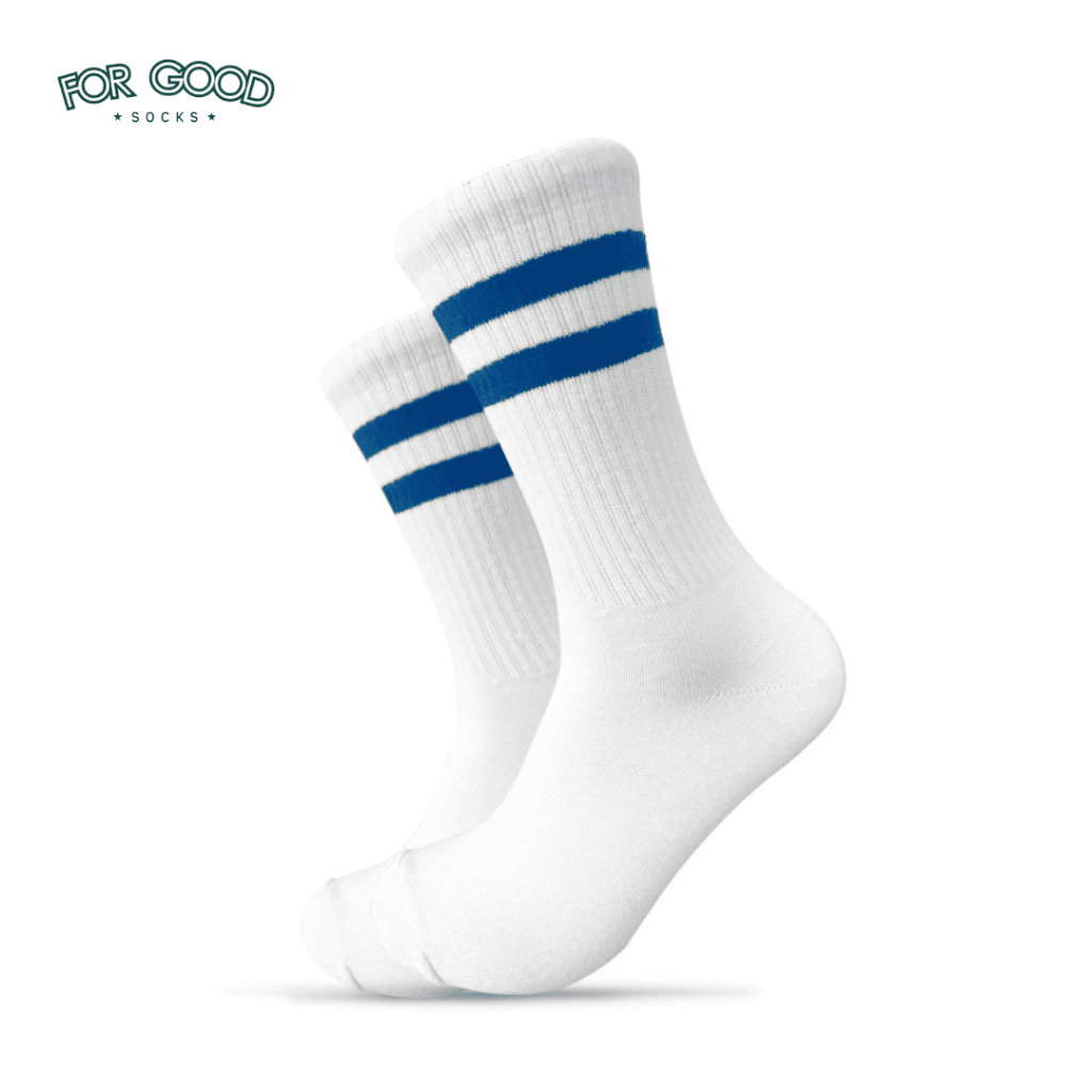 FGS - Kaos Kaki Oldschool Casual | Strip 2 Navy | Putih Basic