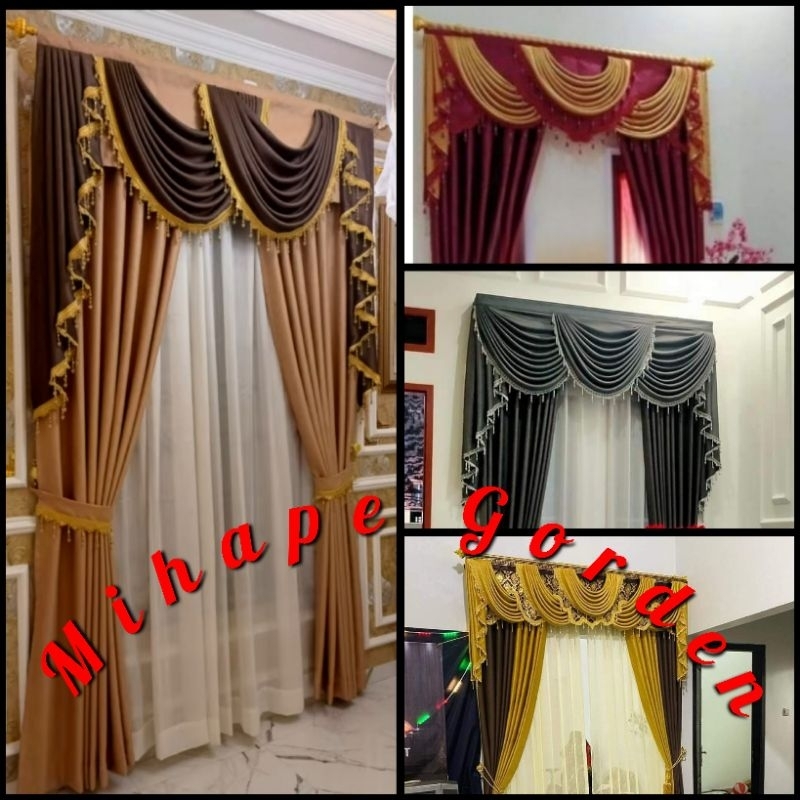 Gorden Jendela Model Mewah Poni Rumbai Gelombang Spanyol Renda Manik Manik Bahan Blackout Terbaru Te