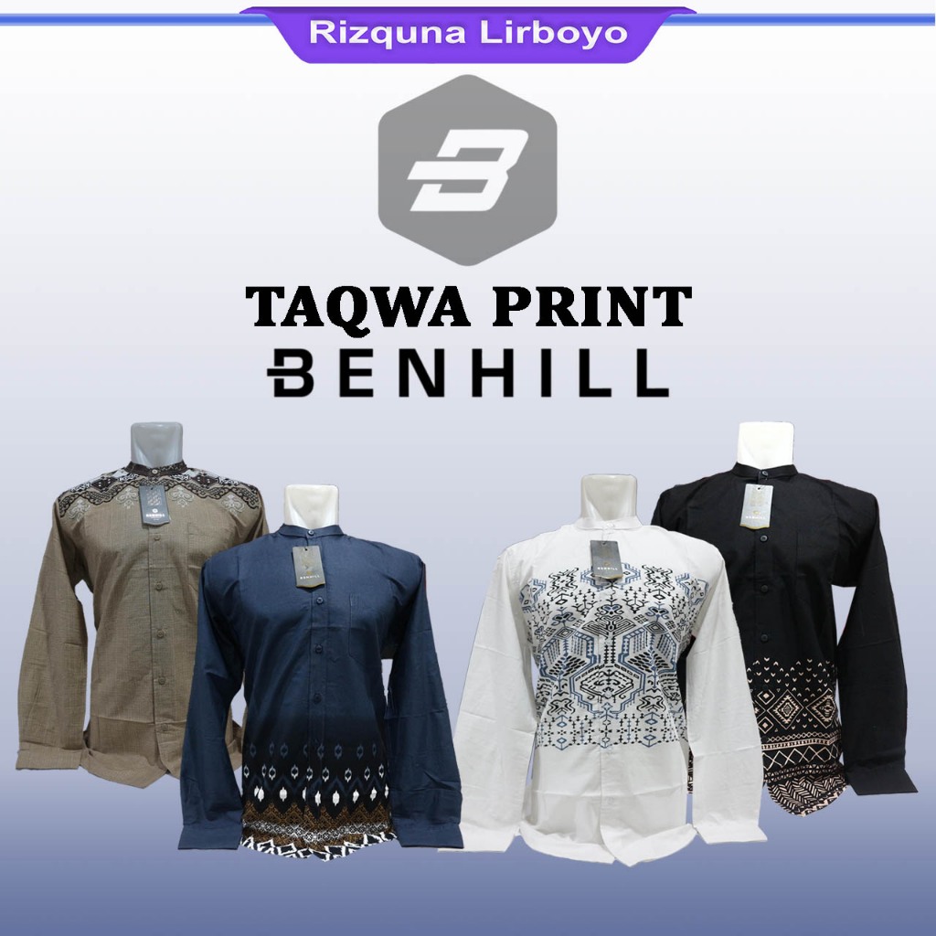 Kemeja Koko Pria Cotton Printing Lengan Panjang BENHILL Katun Motif