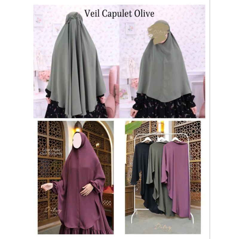 DITSY MOSLEM KHIMAR SAJA VEIL MAZEN CAPULET OLIVE , HAALA DARK BURGUNDY GALAXY NIDA BY DITSY MOSLEM