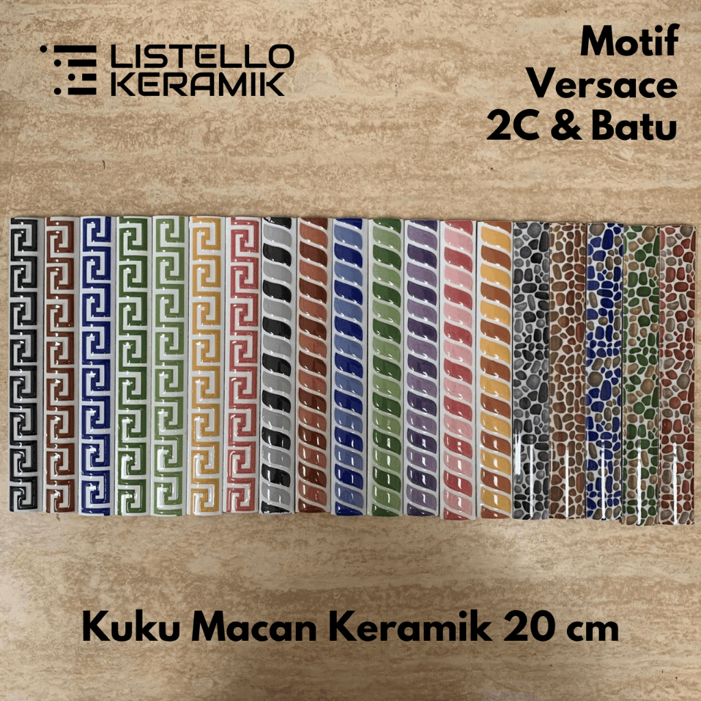 Lis keramik kuku macan keramik motif versace, 2c, batu 20 cm import