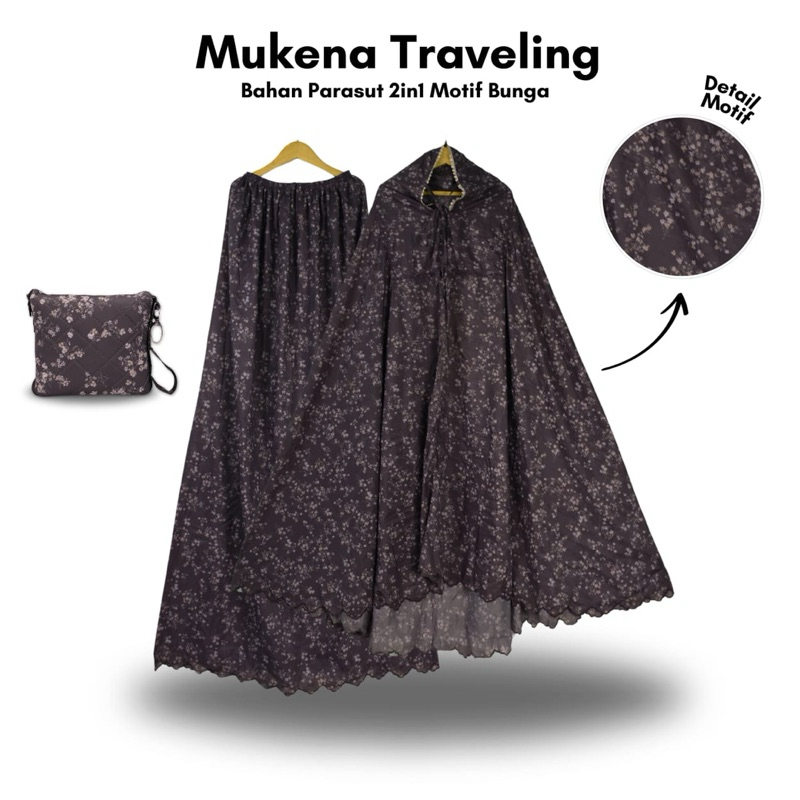 Mukena Travel Parasut 2In1 Premium Motif Bunga Kecil