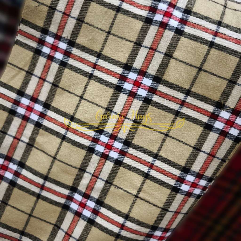 Kain Flanel Flannel Kotak Tartan Brown Coklat Krem Lebar 150 cm