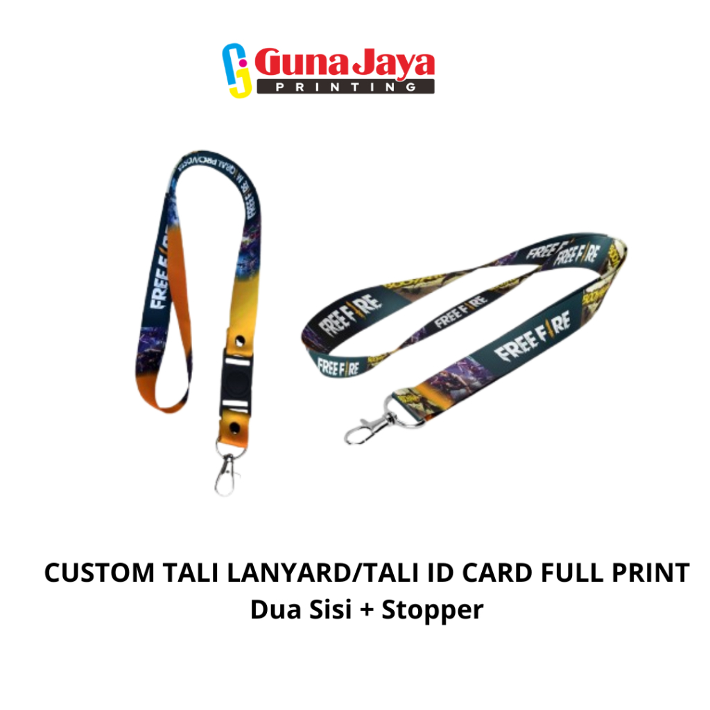 

CUSTOM TALI LANYARD/TALI ID CARD FULL PRINT Dua Sisi + Stopper