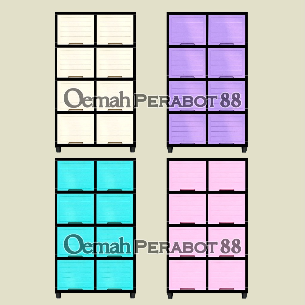 Lemari Plastik 4 Susun Tingkat Flip Mini Kabinet Baju Pakaian Excel Rak Sepatu Buku Multifungsi GL