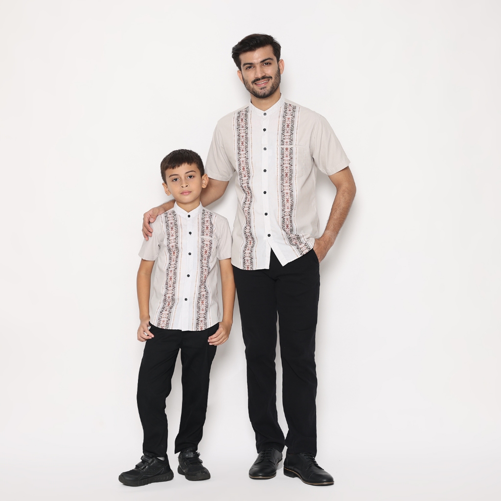Dancus Kemeja Koko Couple Ayah Anak Lengan Pendek Motif Bordir Warna Cream OLRM264