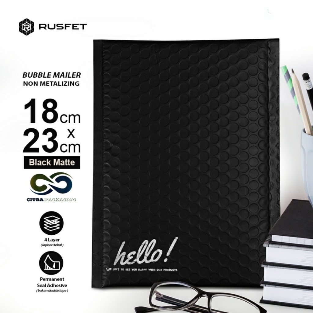 

AMPLOP BUBBLE - BUBBLE MAILER - BUBBLE PACKING HELLO BLACK MATTE 18 x 23