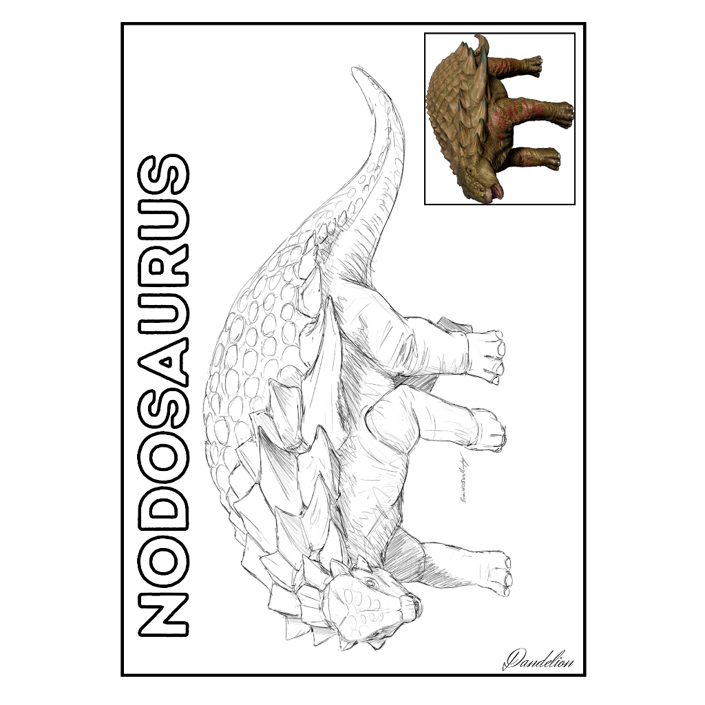 

Kertas Mewarnai Dinosaurus: Nodosaurus, Nothronychus, Omeisaurus, Ornitholestes, Ornithomimus