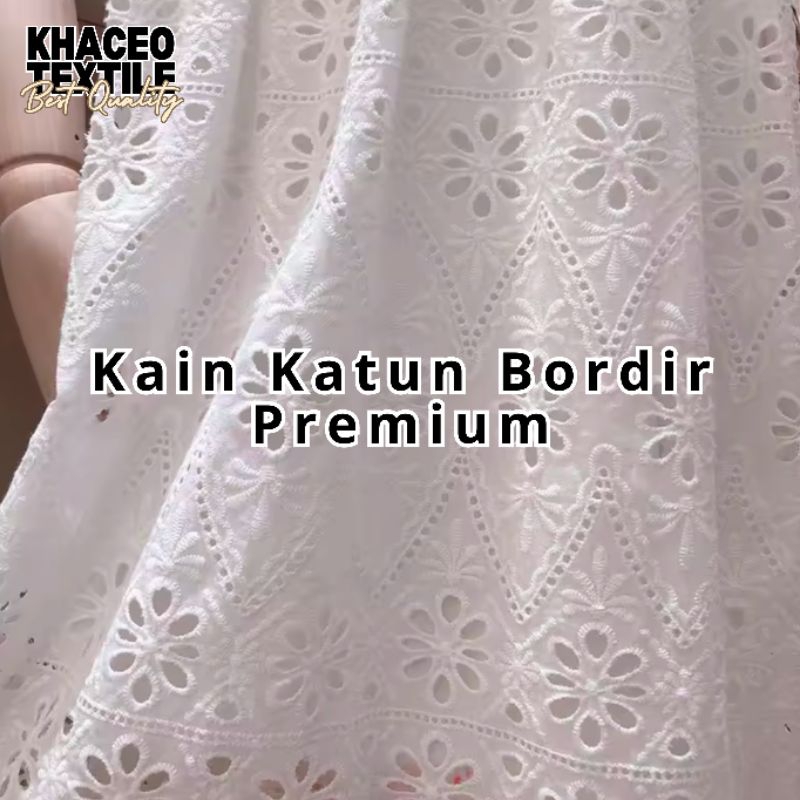 PROMO Kain Katun Bordir Premium/Bahan Katun Bordir Premium/katun bordir putih motif bunga/Kain Murah