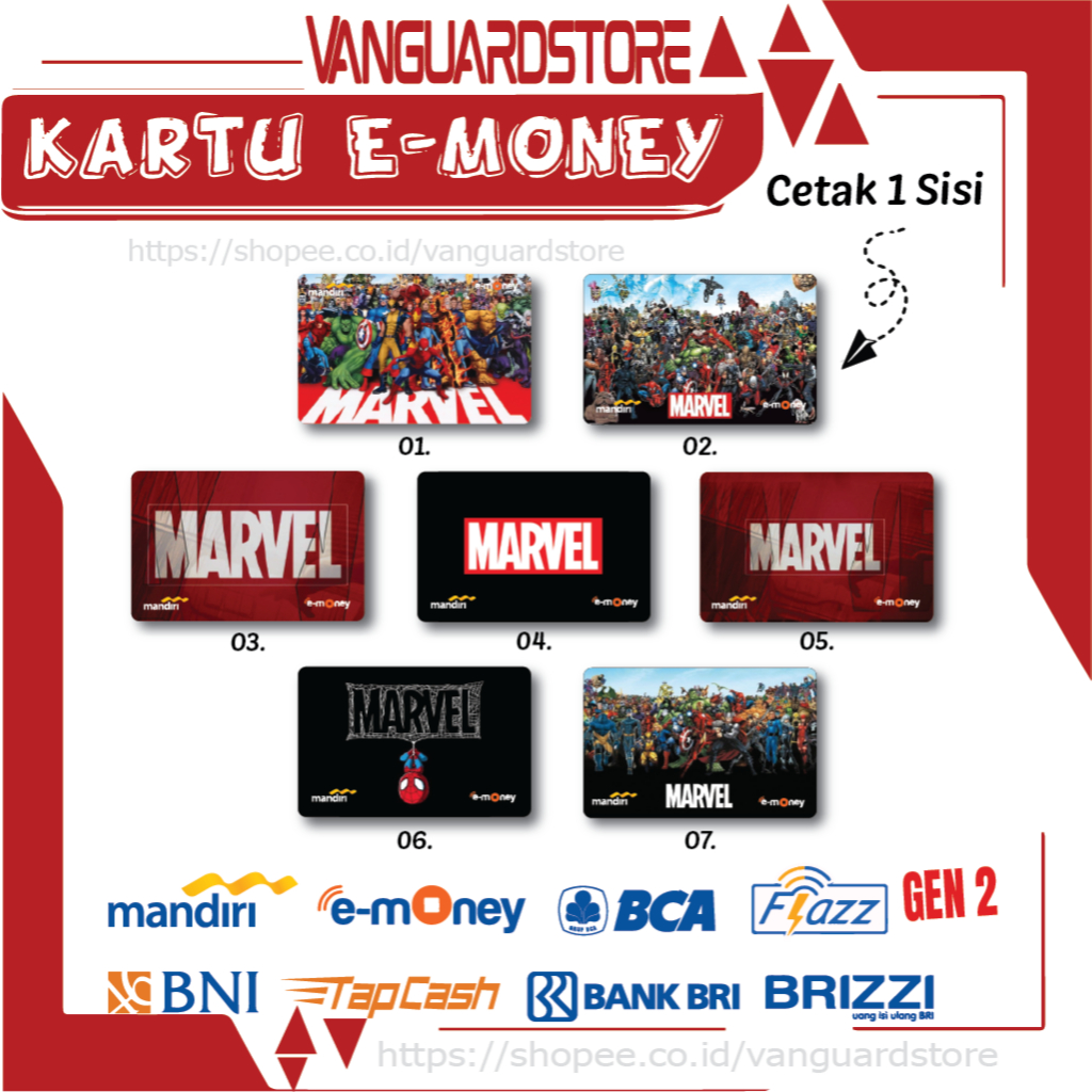 KARTU E MONEY E TOLL LOGO MARVEL SUPERHERO ANIME 40 EMONEY MANDIRI FLAZZ BCA BNI TAPCASH BRIZZI