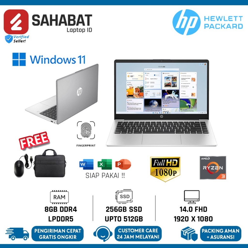 HP 245 G10 Amd Ryzen 3 7320u Ram 8gb 512gb Ssd 14 Inch Fhd Windows 11 Original