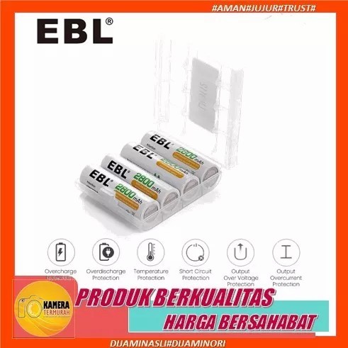 EBL Charger Baterai AA Rechargeable 2800mAh 2 Pcs 1.2V NiMH Battery Recharge A2 2800 mAh