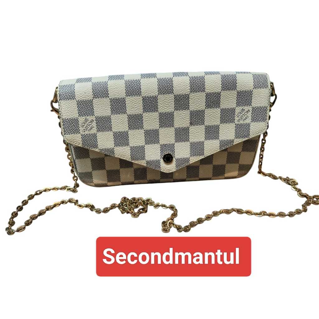 Tas Wanita Tas Selempang Sling Bag LV* Felicie Pochette Damier Azur Premium Mulus