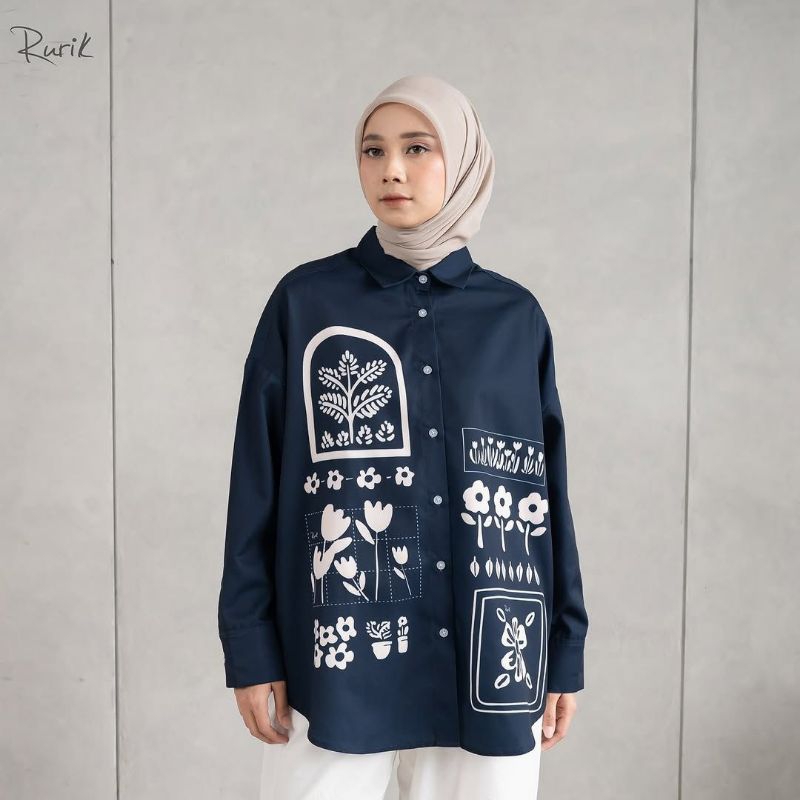 Rurik Helia Shirt -  Kemeja Wanita Oversized Printing