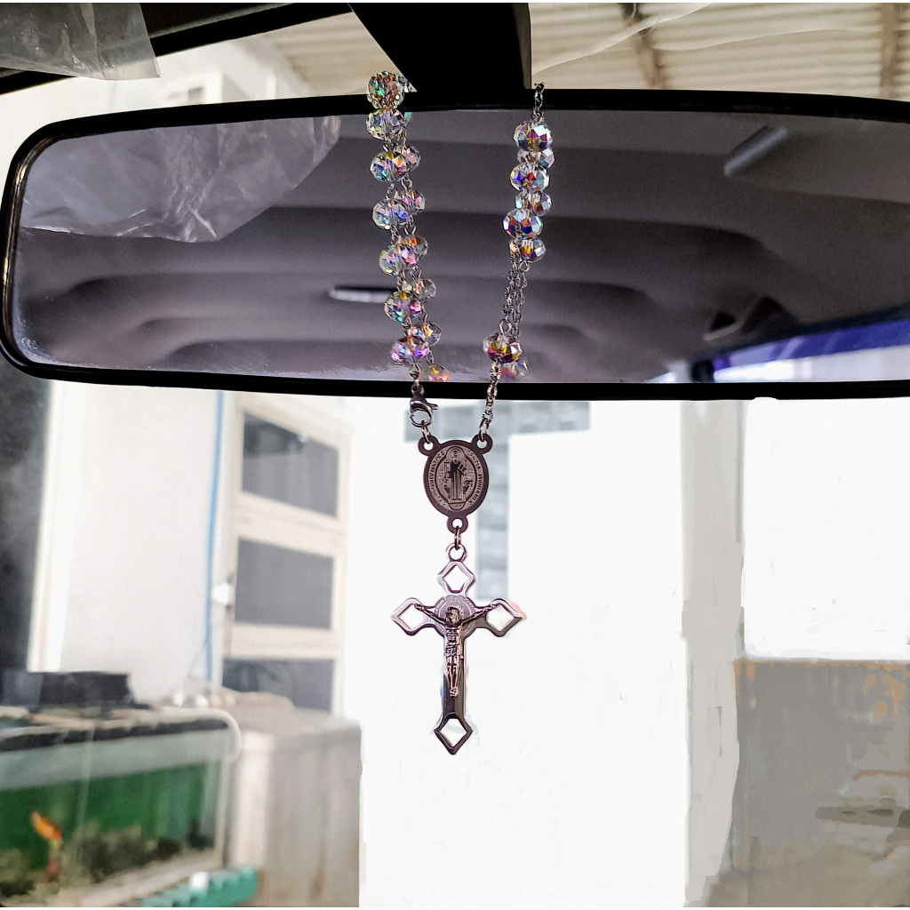 RGMS 02. Rosario Gantungan Mobil Swarovski. Model Donat 8mm. Salib Titan Benedictus
