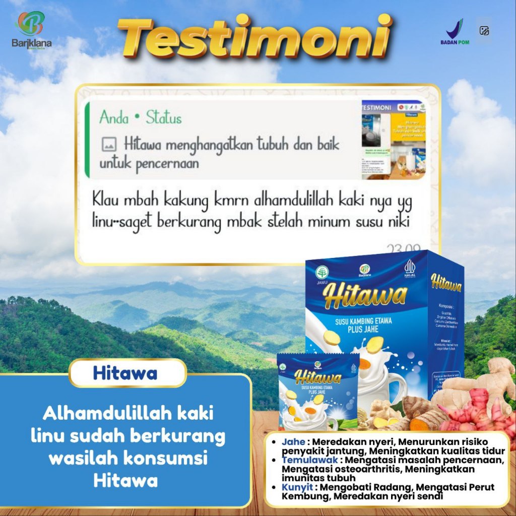 

Hitawa Susu Kambing Plus Jahe 1box40pcs Mengobati Nyeri Sendi dan Tulang Menghambat Osteoporosis