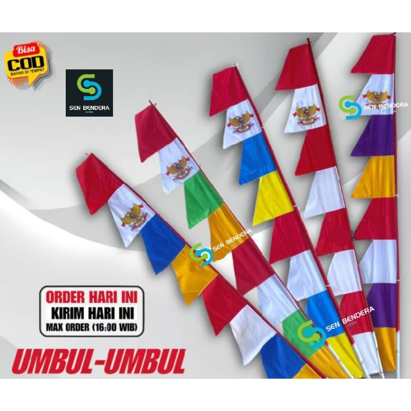 BENDERA UMBUL UMBUL WARNA WARNI GERGAJI 8 DAUN PANJANG 2,7M KUALITAS PREMIUM