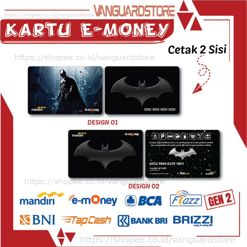 KARTU E MONEY E TOLL SUPERHERO BATMAN ANIME 7 EMONEY MANDIRI FLAZZ BCA BNI TAPCASH BRIZZI - 2 SISI