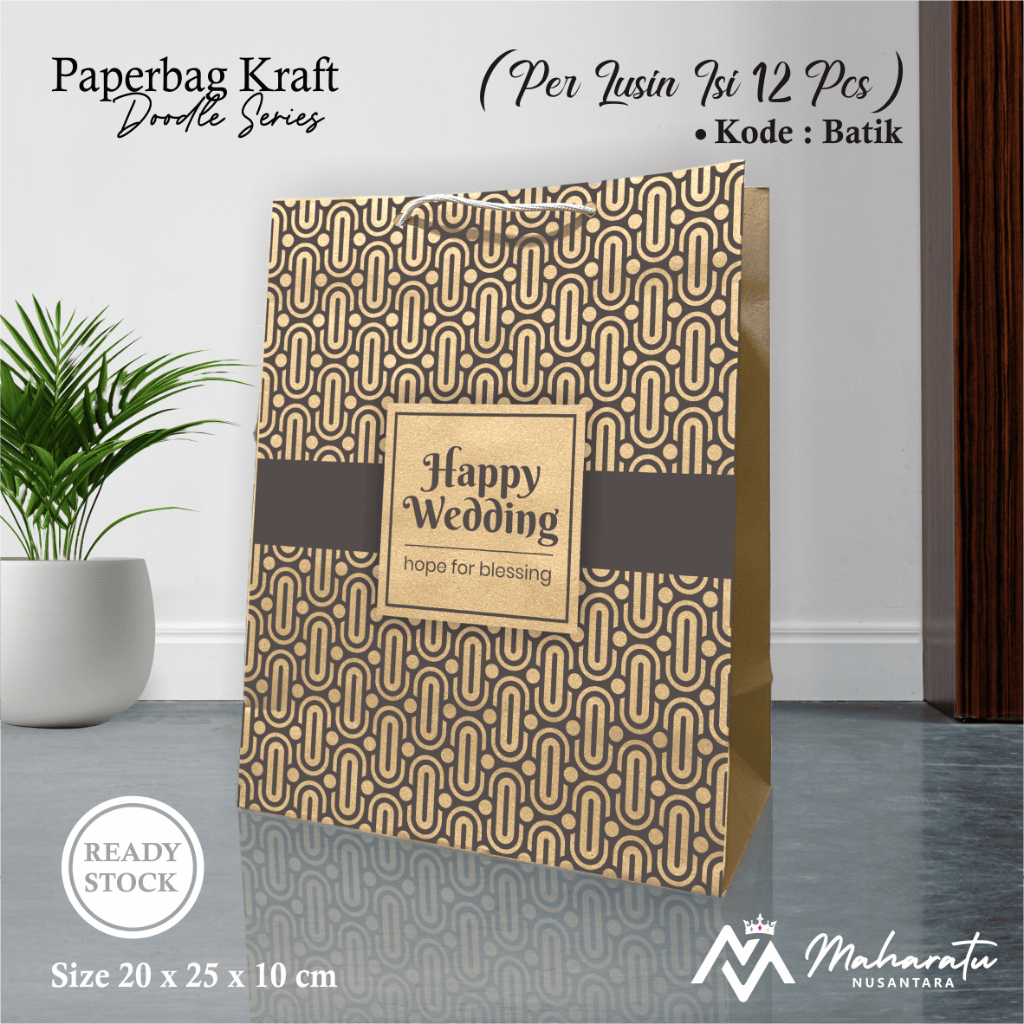 

(12 PCS) PAPER BAG SOUVENIR KRAFT HAPPY WEDDING - PAPER BAG MOTIF BATIK READY STOCK 1 LUSIN ATAU 12PCS