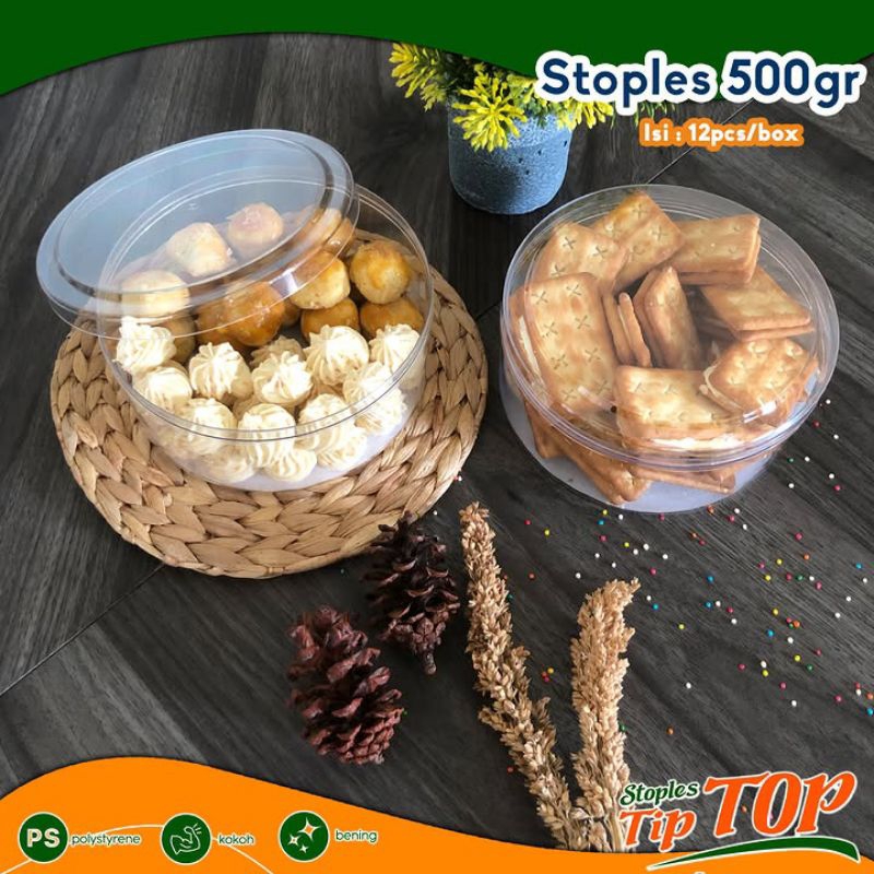 (1 DUS ISI 12 PCS) Toples Kue Kering 500 Gr Bahan PS Bening