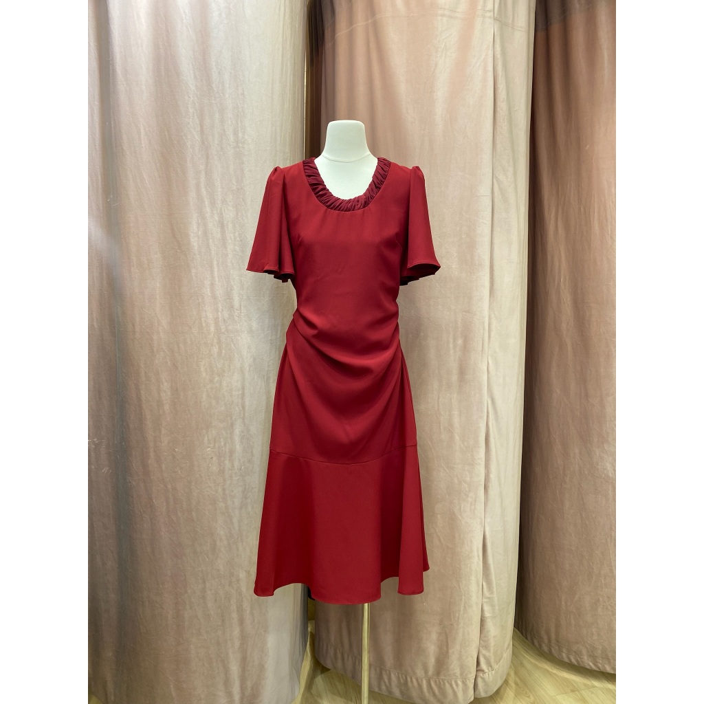 Salsa Maroon Dress /Midi Dress Formal Wanita Lengan Pendek