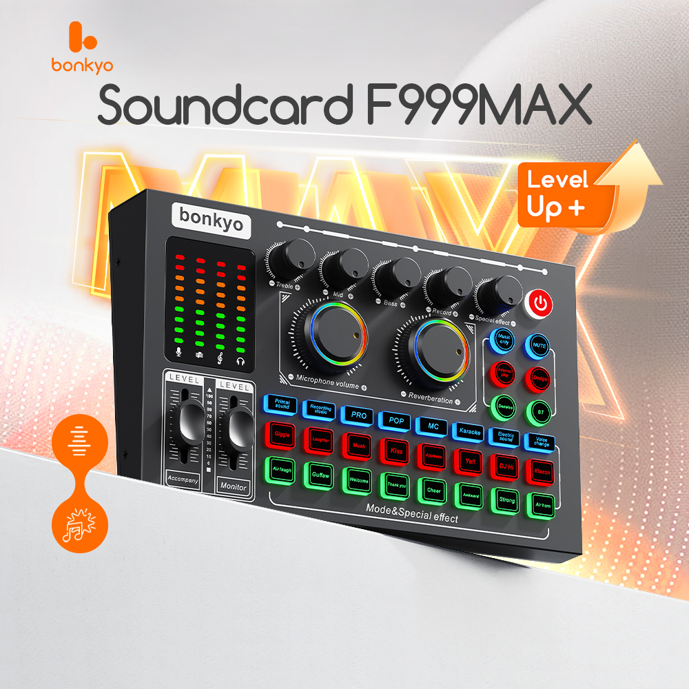 Bonkyo F999MAX Sound Card Bluetooth Live SoundCard F999MAX Soundcard Audio Live Mixer untuk Live str