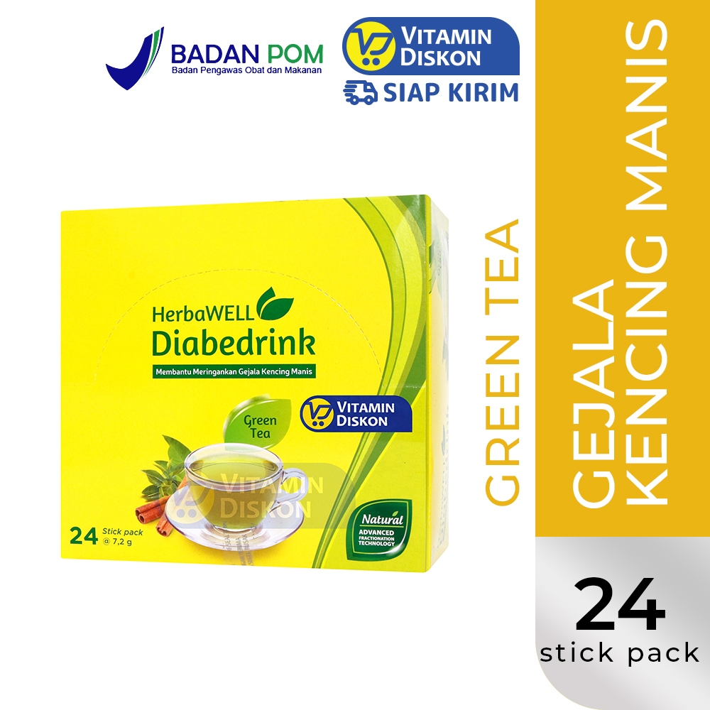 HERBAWELL DIABEDRINK GREEN TEA POWDER DRINK STICKPACK ISI 24 PCS | Minuman Herbal Diabetes