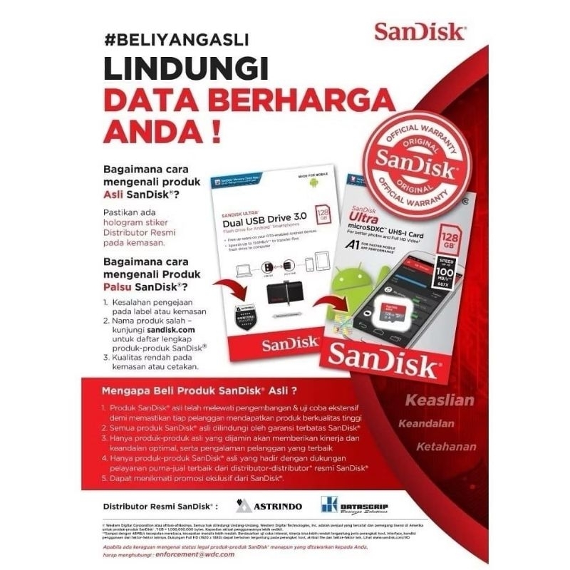 Memori Micro SD Sandisk Original 128GB