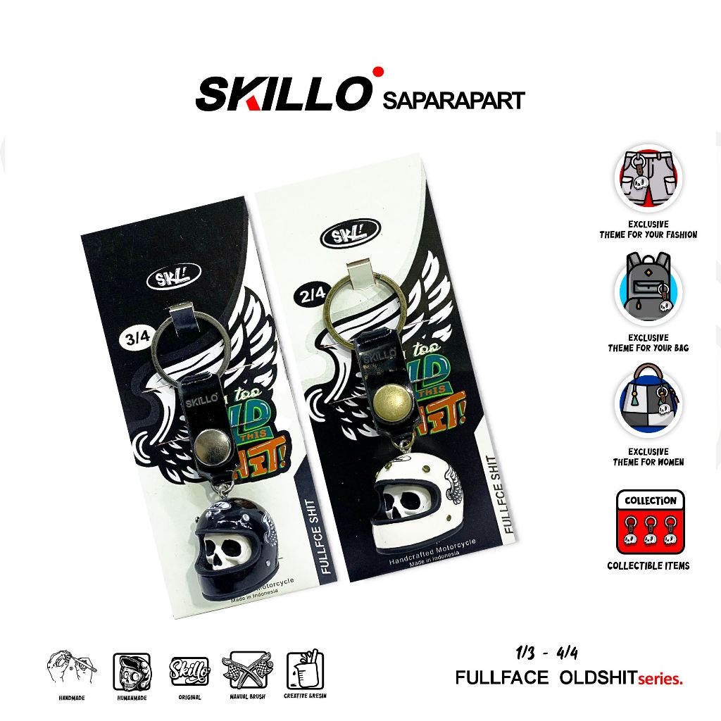 SKILLO - FULLFACE OLD SH1T Series - Gantungan Kunci Miniatur Helm Keychain Handmade Helmet