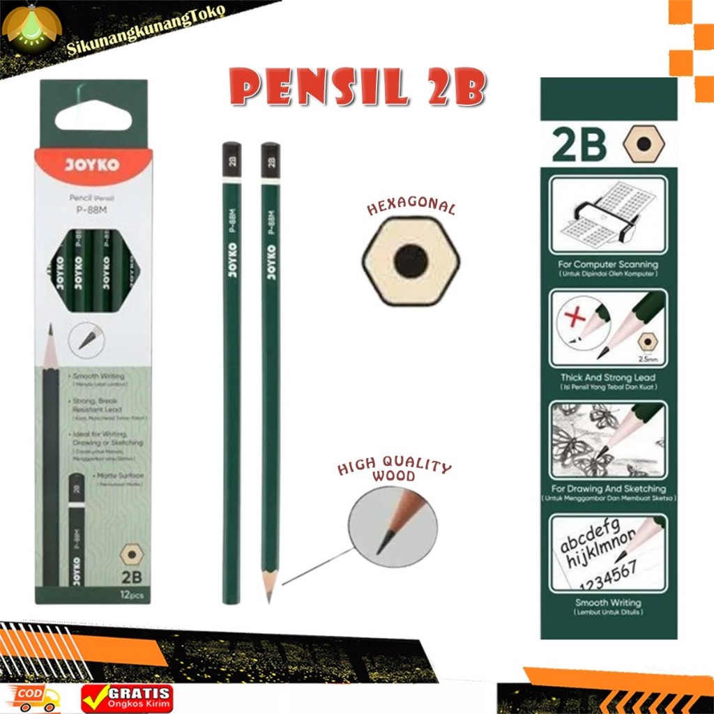 

(skn) Pensil 2B Pencil Joyko P-88M 2 B ecer 1 Pcs