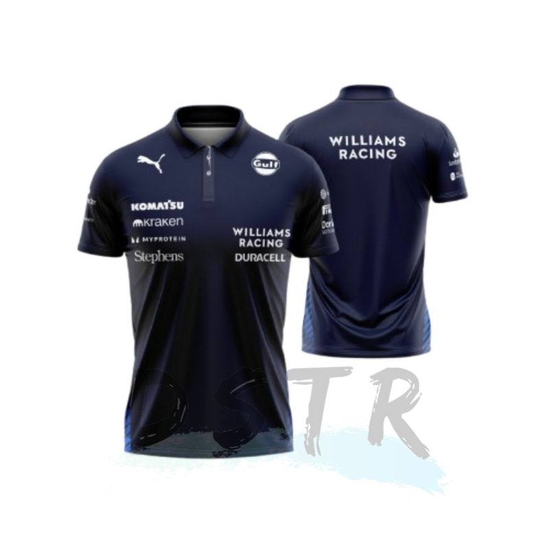 Jersey F1 Williams Racing 2025 Formula One Fullprint Lengan Pendek Warna Navy