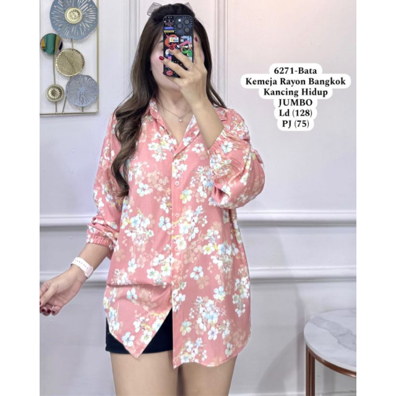 6271 Kemeja Rayon Bangkok kancing hidup Jumbo