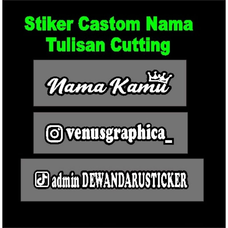 

stiker nama custom untuk handphone, sepeda, helm,dll. cutting stiker nama ig, tik tok, youtube, dll.