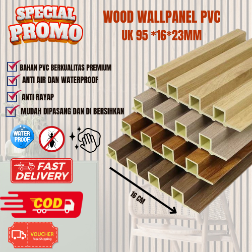 WALLPANEL WPC / WOOD WALLAPANEL PVC / DEKORASI UK 95 CM x 16 CM HARGA MURAH MERIAH WALLPAPERDINDING 