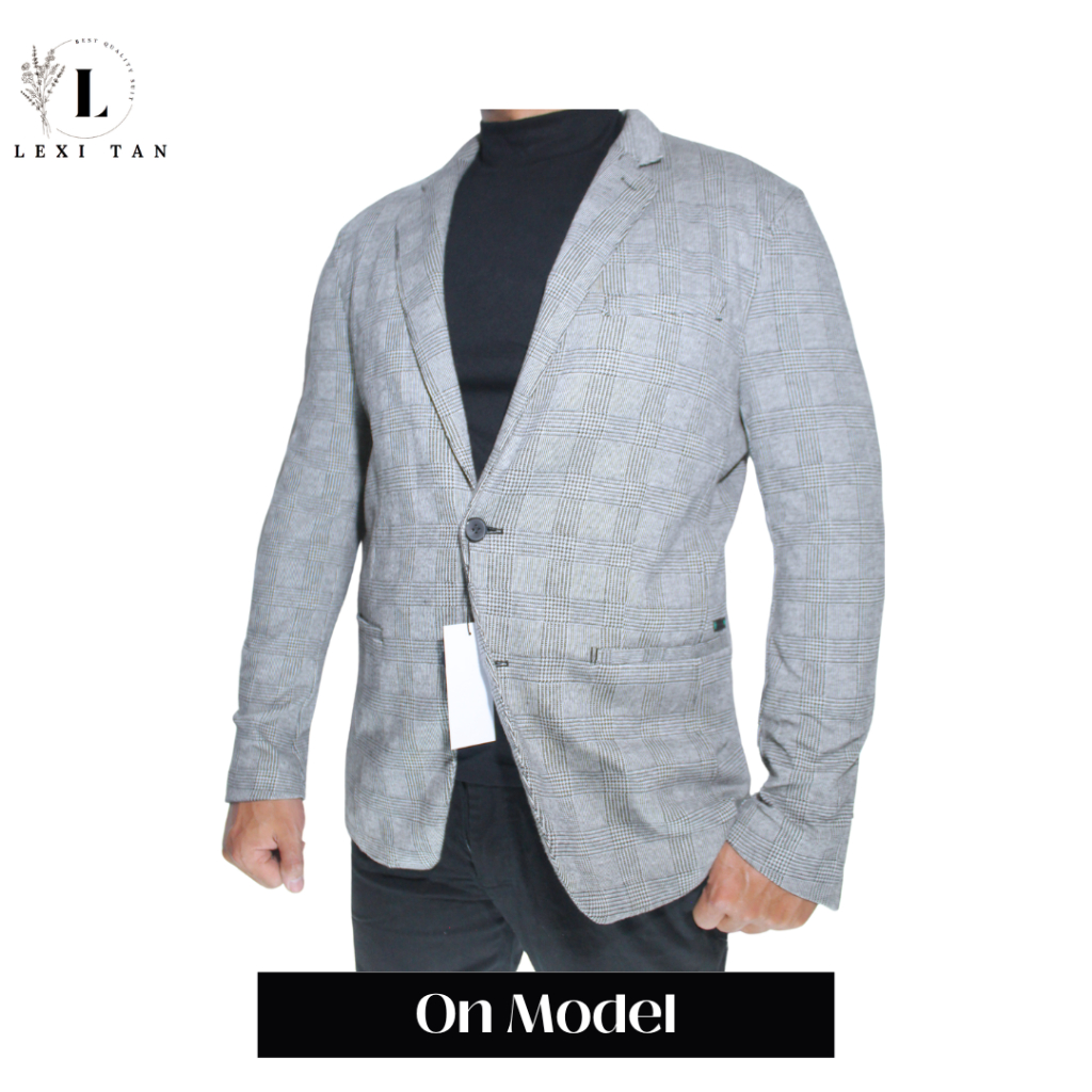 Blazer Abu motif kotak Merk Zaraman (XL)