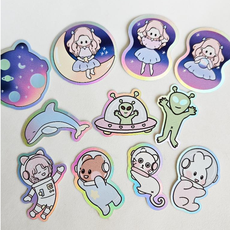 

Space Hologram waterproof Sticker | Aesthetics Die cut sticker | Planner sticker