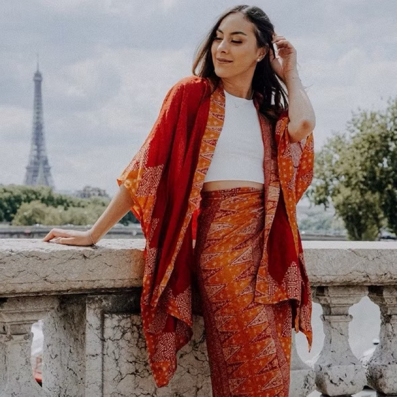 Setelan outer batik rok lilit viscose