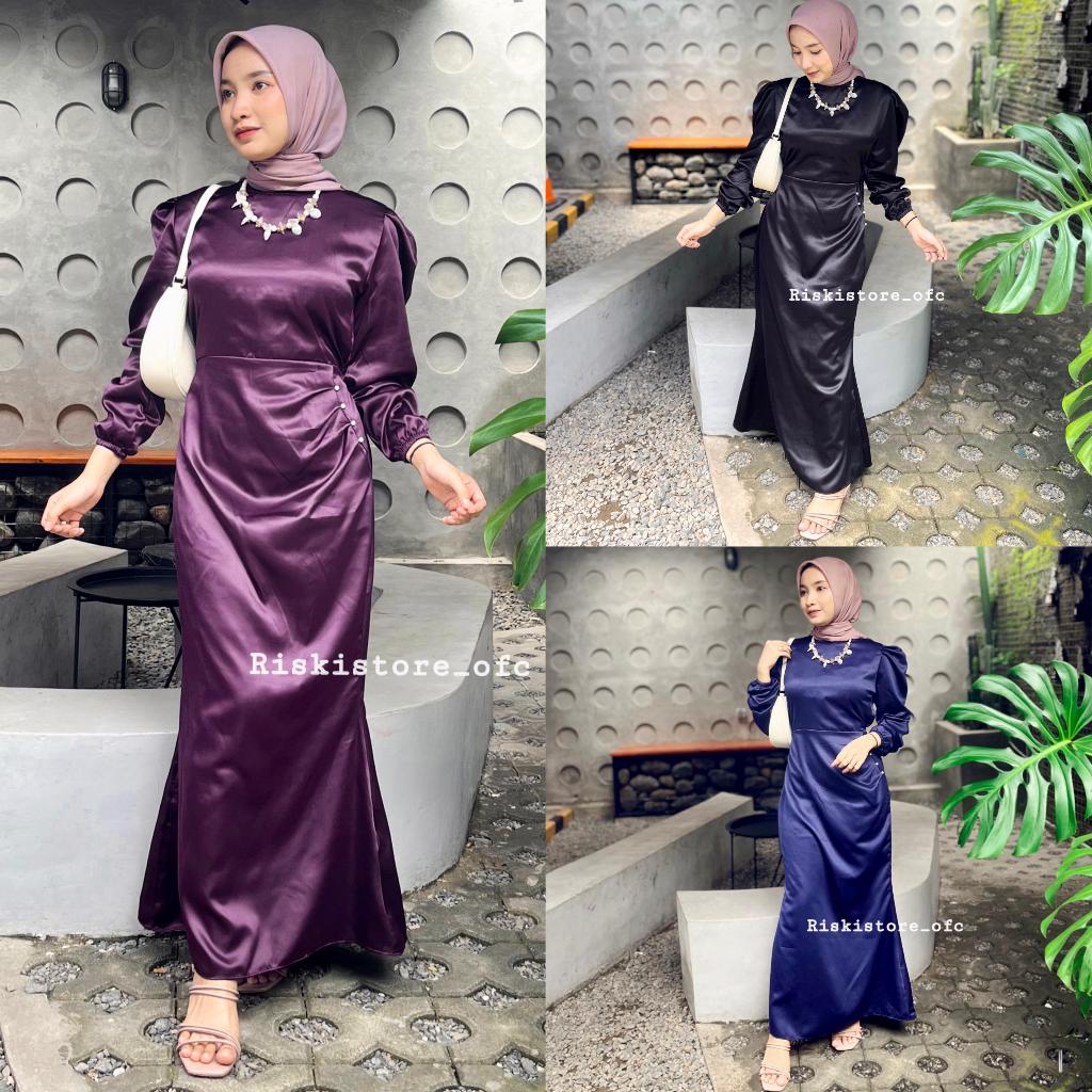 Elora Dress Kondangan Wanita Kekinian - Gamis Pesta Satin Velvet Premium