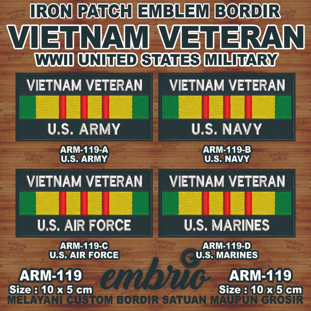 ARM-119 Patch VIETNAM VETERAN WWII Patches US ARMY NAVY MARINE Emblem Bordir US AIR FORCE - 10x5cm -
